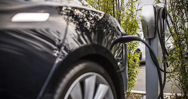 In the image a Tesla being recharged